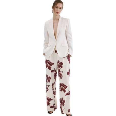 Pantalon beige à motifs pourvu d'une coupe large et de détails plissés - Image 3