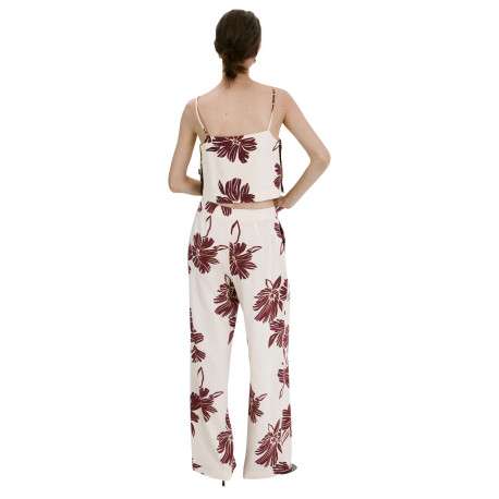 Pantalon beige à motifs pourvu d'une coupe large et de détails plissés - Image 4