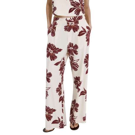 Pantalon beige à motifs pourvu d'une coupe large et de détails plissés - Image 7