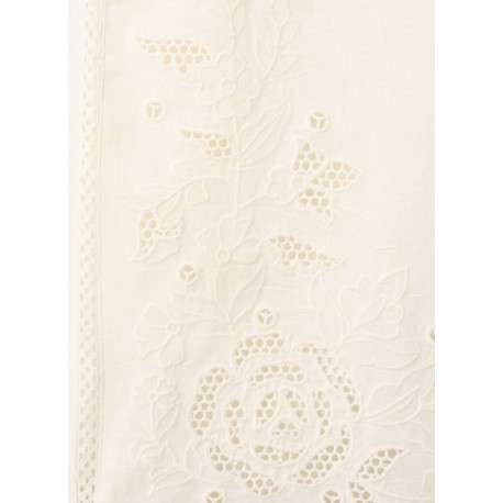 Pantalon en coton mélangé écru uni pourvu de détails brodés et ajourés - Image 2