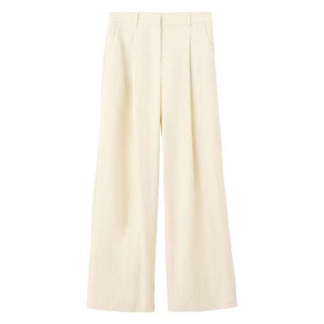 Pantalon beige uni pourvu d'une coupe droite et de passants pour la ceinture