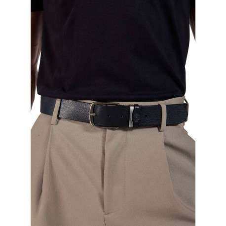 Ceinture en cuir noire unie pourvue d'une boucle de fermeture métallique - Image 3