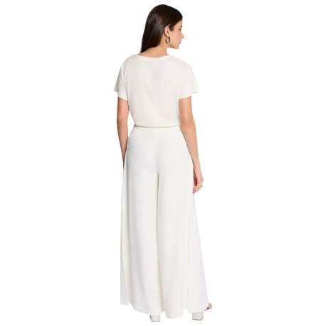 Pantalon blanc uni pourvu d'une coupe large et de détails plissés - Image 3