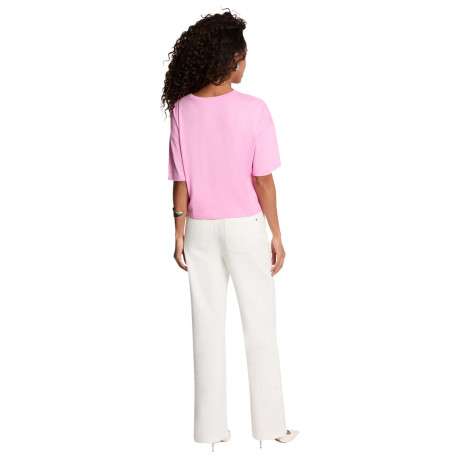 T-shirt rose uni pourvu d'un imprimé fraise et d'un col rond - Image 3