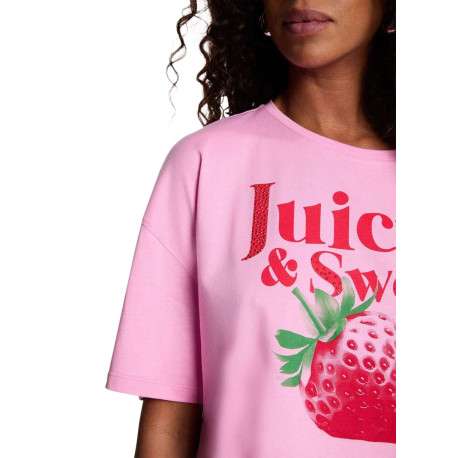 T-shirt rose uni pourvu d'un imprimé fraise et d'un col rond - Image 5
