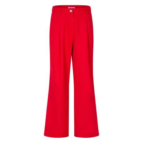 Pantalon rouge uni pourvu d'une coupe large et de détails plissés