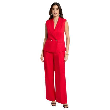 Pantalon rouge uni pourvu d'une coupe large et de détails plissés - Image 2
