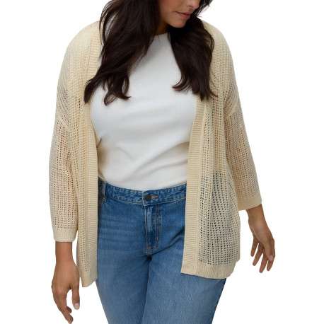 Gilet beige uni pourvu de manches longues et d'une coupe droite - Image 2