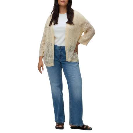 Gilet beige uni pourvu de manches longues et d'une coupe droite - Image 4