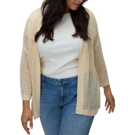Gilet beige uni pourvu de manches longues et d'une coupe droite - Image 5