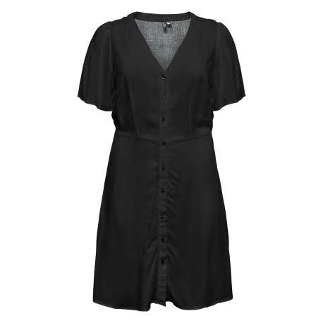 Robe courte noire unie pourvue d'une coupe évasée et de manches courtes