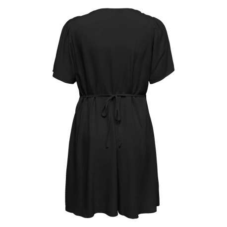 Robe courte noire unie pourvue d'une coupe évasée et de manches courtes - Image 2