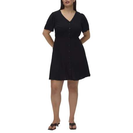 Robe courte noire unie pourvue d'une coupe évasée et de manches courtes - Image 3