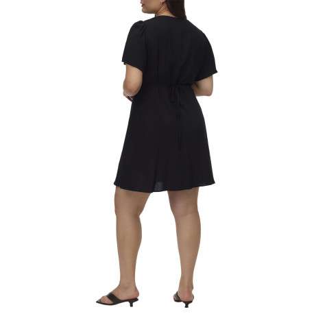 Robe courte noire unie pourvue d'une coupe évasée et de manches courtes - Image 4