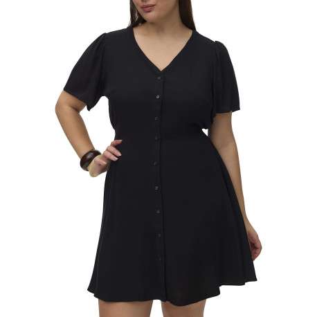 Robe courte noire unie pourvue d'une coupe évasée et de manches courtes - Image 5