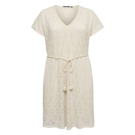 Robe courte beige unie pourvue d'une coupe évasée et de manches courtes