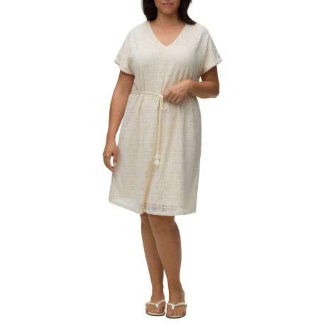 Robe courte beige unie pourvue d'une coupe évasée et de manches courtes - Image 2