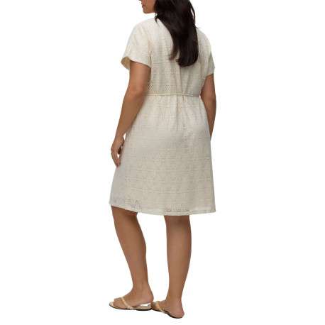 Robe courte beige unie pourvue d'une coupe évasée et de manches courtes - Image 3