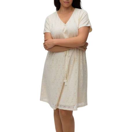 Robe courte beige unie pourvue d'une coupe évasée et de manches courtes - Image 4