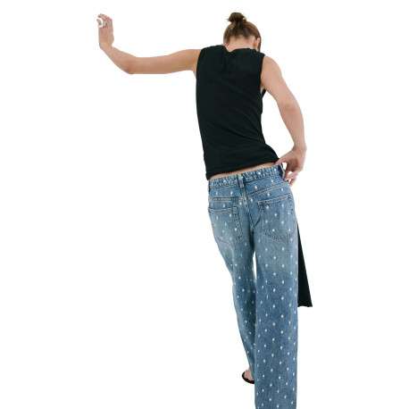 Jean en coton stone à motifs pourvu d'une coupe droite et d'une taille mi-haute - Image 4
