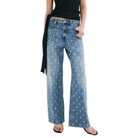 Jean en coton stone à motifs pourvu d'une coupe droite et d'une taille mi-haute - Image 6