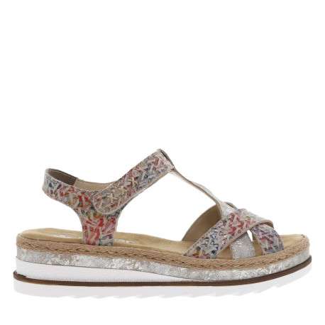Sandales multicolores à talon compensé et à bande auto-agrippante