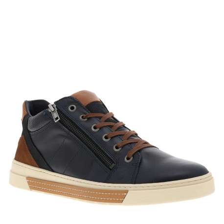 Tennis en cuir bleu marine avec une fermeture zippée et des lacets - Image 4