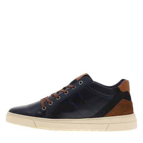 Tennis en cuir bleu marine avec une fermeture zippée et des lacets - Image 3