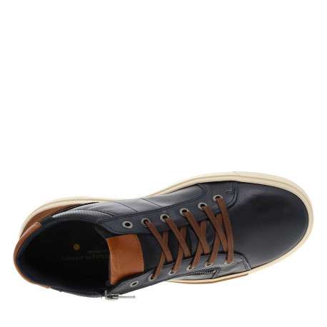 Tennis en cuir bleu marine avec une fermeture zippée et des lacets - Image 5
