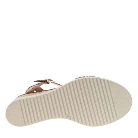 Nu-pieds en cuir cognac à semelle compensé et à boucle à ardillon - Image 5