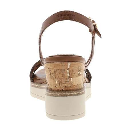 Nu-pieds en cuir cognac à semelle compensé et à boucle à ardillon - Image 6