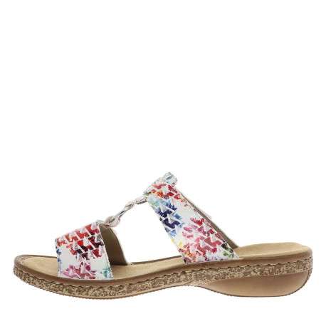 Mules multicolores à semelle compensée bas et à bandes auto-agrippantes