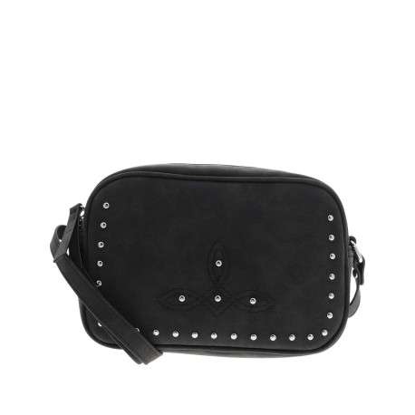 Sac bandouliere noir uni pourvu de strass sur le pourtour et un zip