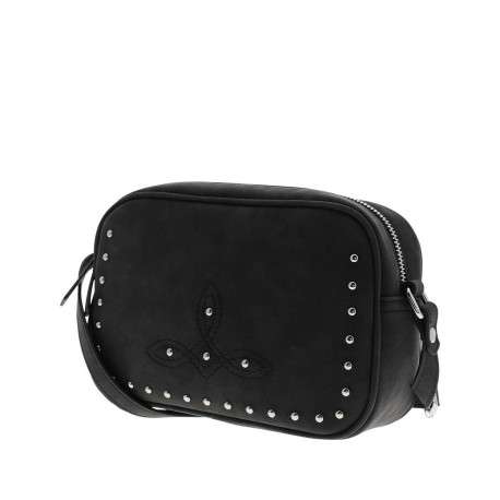 Sac bandouliere noir uni pourvu de strass sur le pourtour et un zip - Image 2