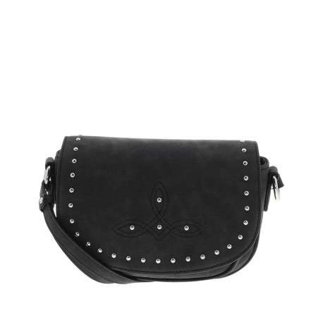 Sac bandoulière noir uni avec une fermeture zippée à rabat pression