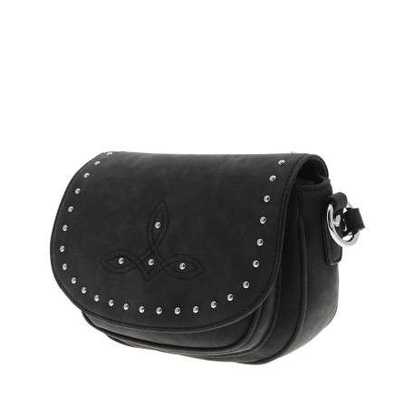 Sac bandoulière noir uni avec une fermeture zippée à rabat pression - Image 2