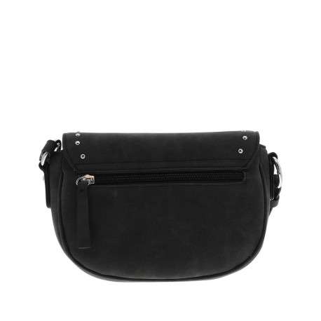 Sac bandoulière noir uni avec une fermeture zippée à rabat pression - Image 3