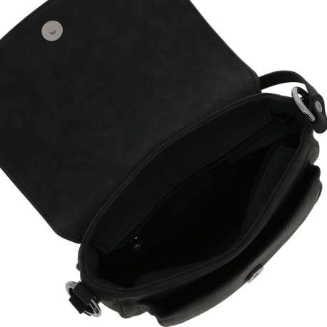 Sac bandoulière noir uni avec une fermeture zippée à rabat pression - Image 4
