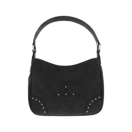 Sac porté épaule noir uni avec des strass sur le pourtour et une bandoulière
