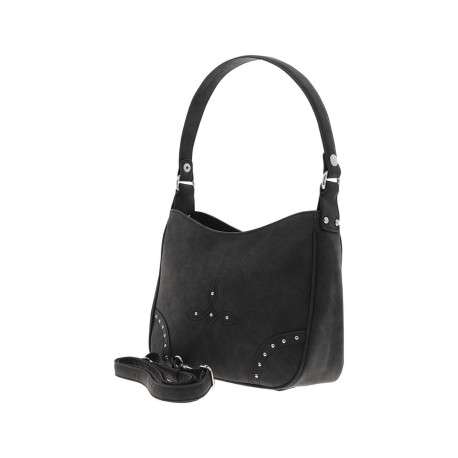 Sac porté épaule noir uni avec des strass sur le pourtour et une bandoulière - Image 2