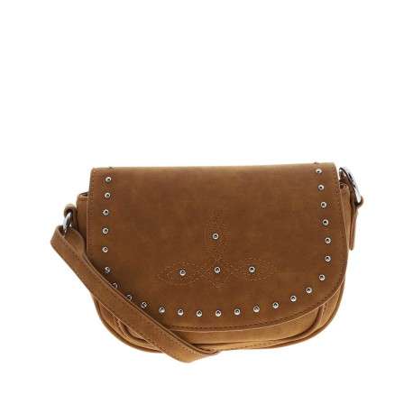 Sac bandouliere camel uni avec une fermeture zippée à rabat pression
