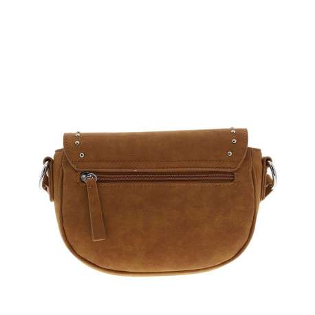 Sac bandouliere camel uni avec une fermeture zippée à rabat pression - Image 3