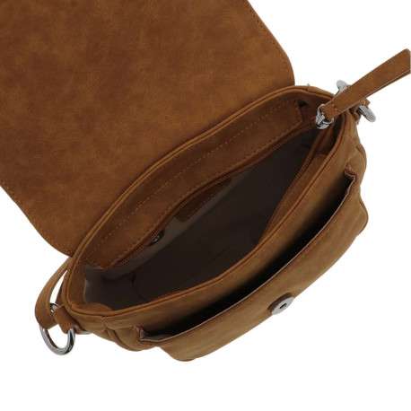 Sac bandouliere camel uni avec une fermeture zippée à rabat pression - Image 4
