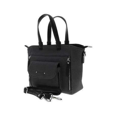 Sac porté épaule noir uni avec des anses et une bandoulière amovible - Image 2