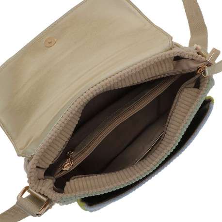 Sac bandoulière multicolore uni avec une fermeture à rabat et un zip - Image 4