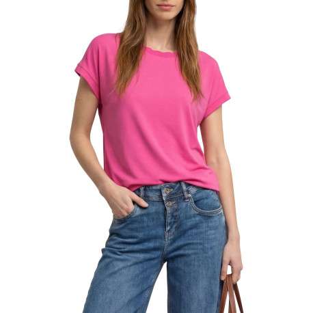 T-shirt Milano fuchsia uni pourvu d'une coupe droite et d'un col rond - Image 3