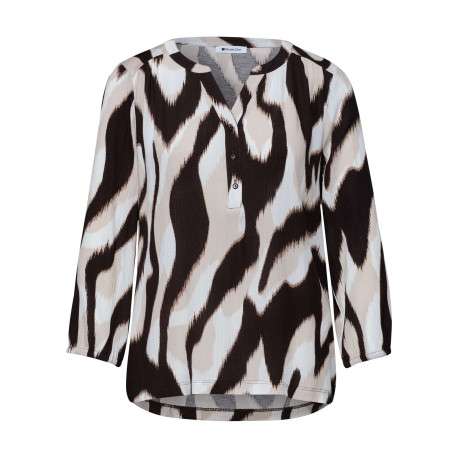 Blouse chocolat unie pourvue de manches longues et d'un col tunisien