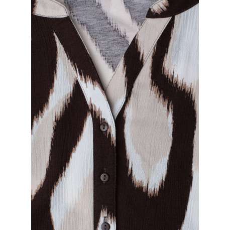 Blouse chocolat unie pourvue de manches longues et d'un col tunisien - Image 2