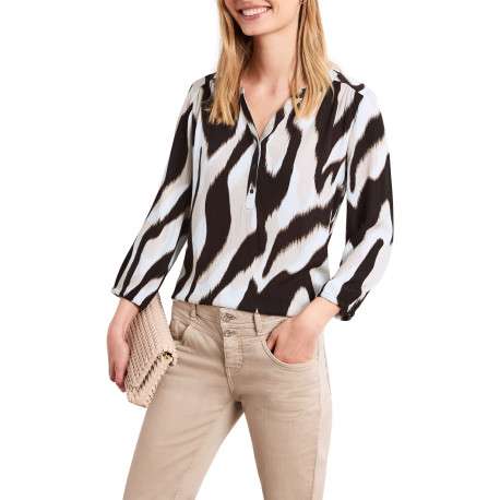 Blouse chocolat unie pourvue de manches longues et d'un col tunisien - Image 3