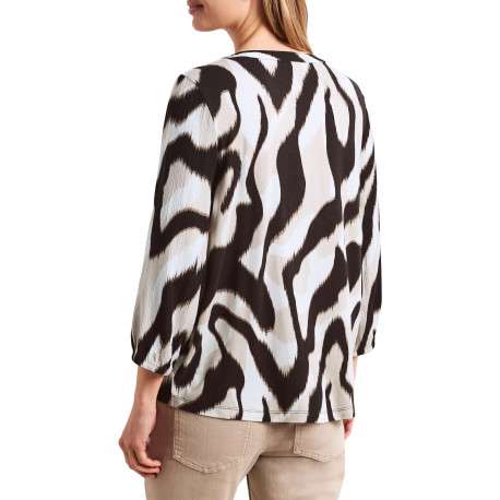 Blouse chocolat unie pourvue de manches longues et d'un col tunisien - Image 4
